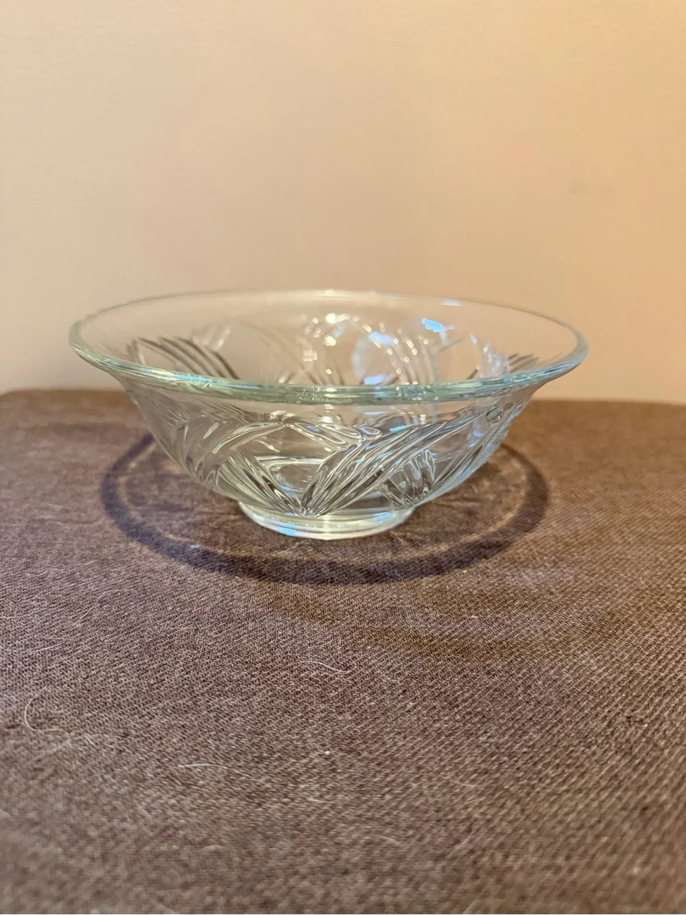 Anchor Hocking Clear Pressed Glass Bowl with Leaf Motif